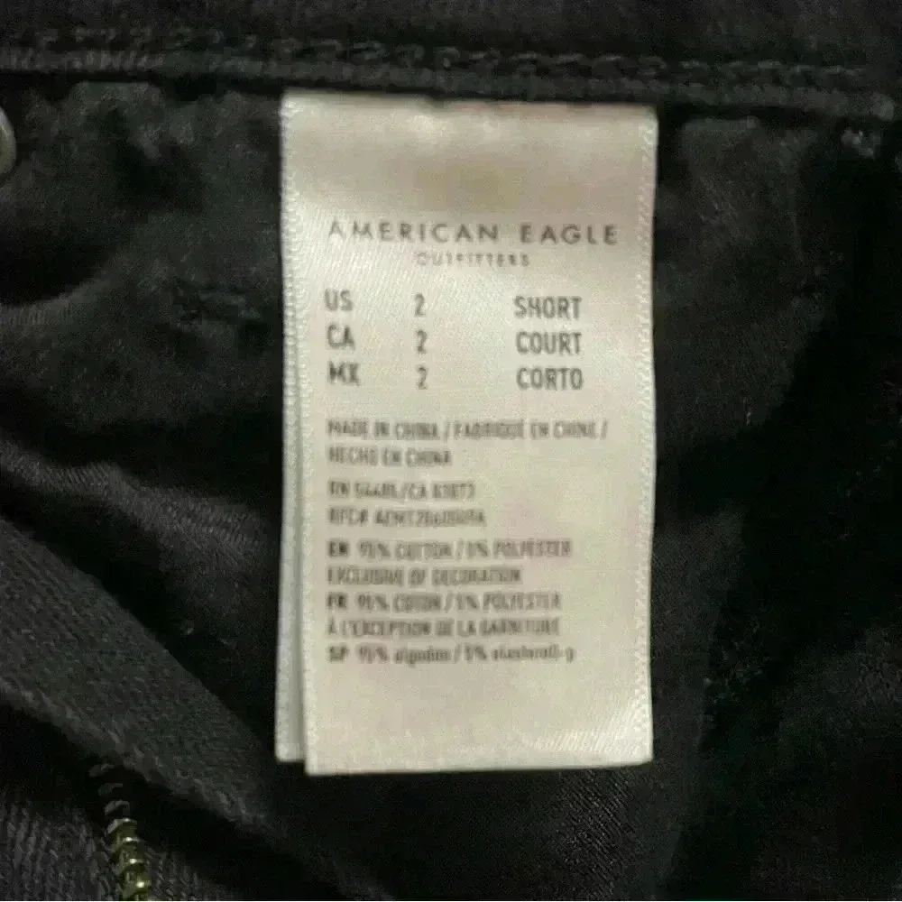 American Eagle‎ - Mom Jeans Black Comfort Stretch Distressed - Size 2 Short